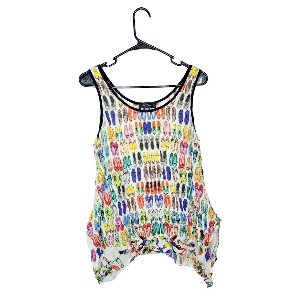 Karen Kane White Shoes Print Novelty Handkerchief Tank Top Womans Size Large